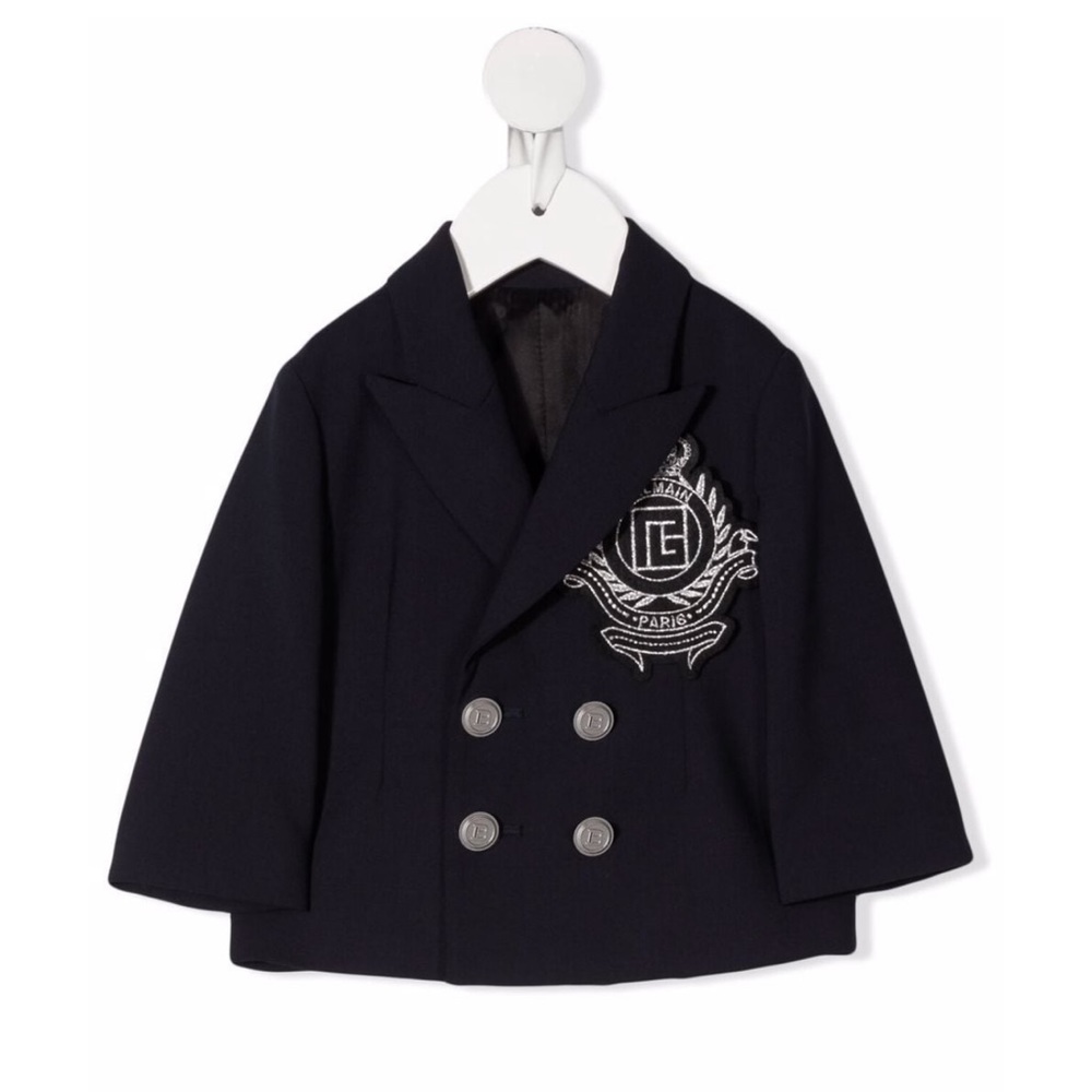 BALMAIN kids double breasted logo embroidered jacket